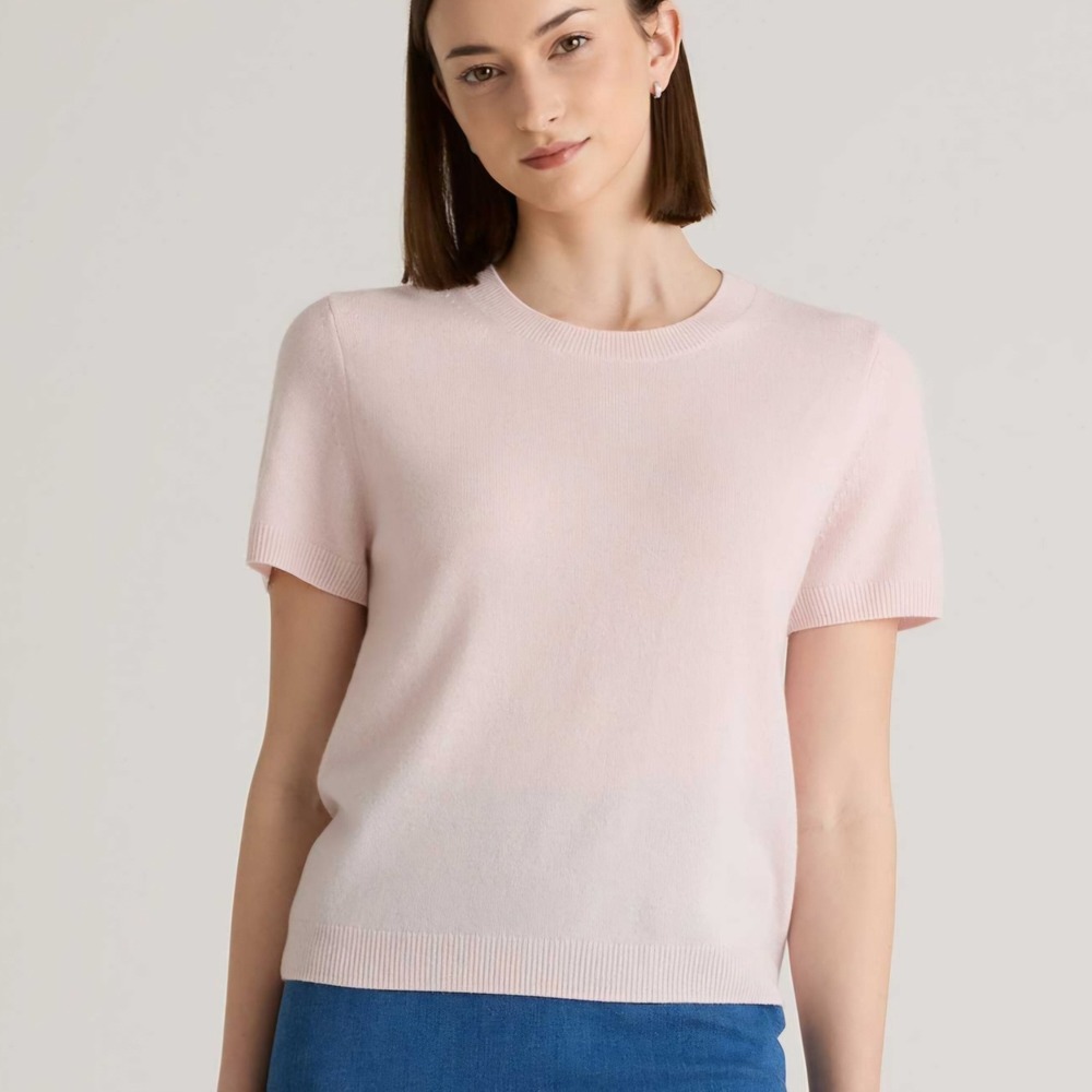 Quince 100% Mongolian Cashmere Tee Minimal Pink Short Sleeve Sweater Small